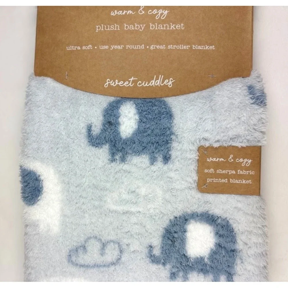 Sweet Cuddles SL Home Fashions‎ Gray Blue Elephant White Baby Blanket Soft NWT